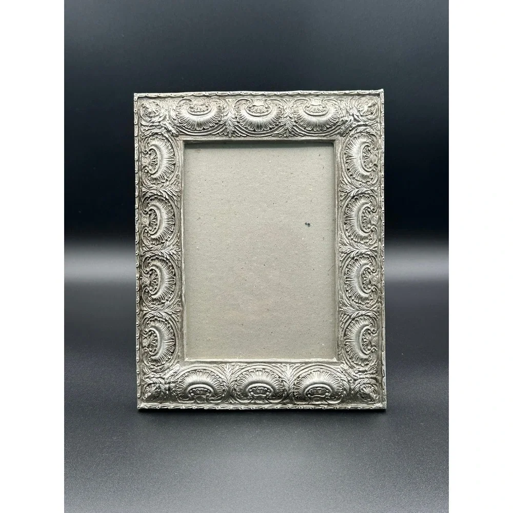 Vintage Silver Tone Ornate Resin Picture Frame 10x7.5 Baroque Style Tabletop
